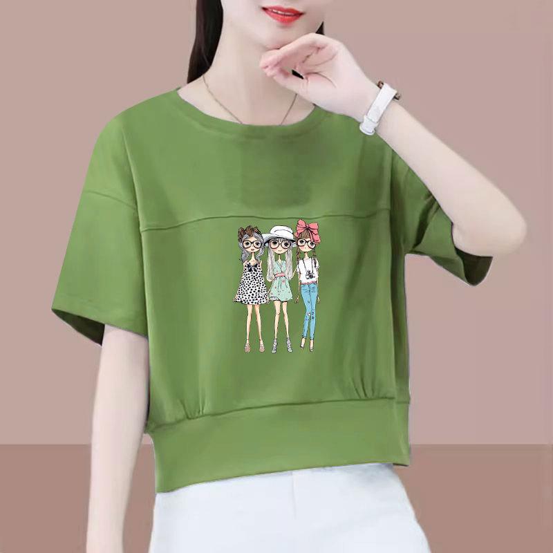 

Petite Women s Summer Cotton T-Shirt with Letter Print - Loose, Short, Slimming, and Perfect Base Layer. 2XL [125-135 lbs]