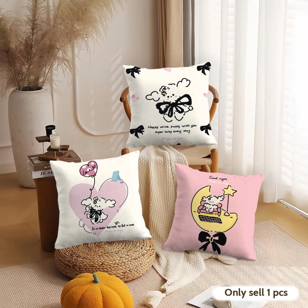 Cartoon Puppy Cushion Cover Silky Short Plush Invisible Zipper Dustproof Sofa Pillow Case For Home Decor