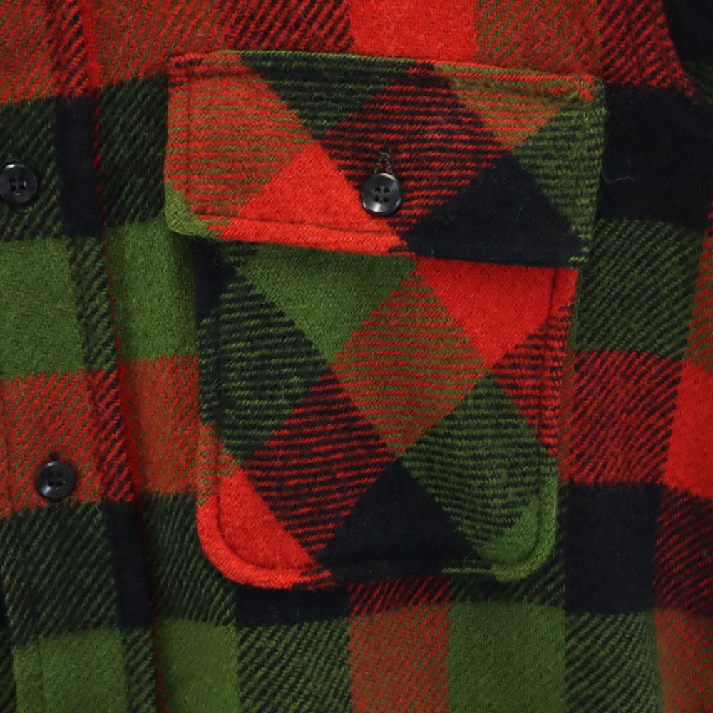 VINTAGE 50s 60s Gusseted wool blend Check Pattern Long sleeve Wool shirt Men's Used