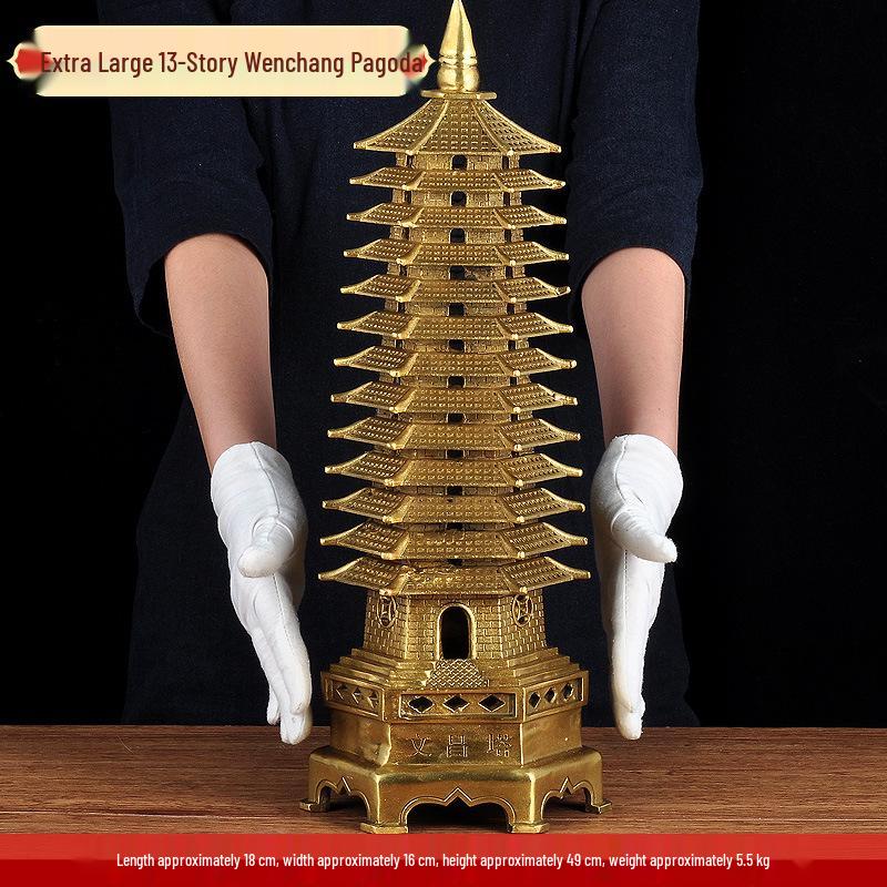Solid Copper 13-Story Wenchang Pagoda Feng Shui Desk Ornament
