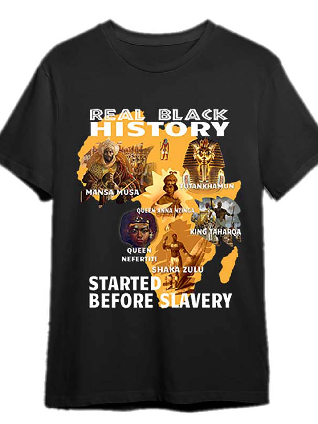 Men s Black History Graphic T-Shirt - The Real Black History Begins with Slavery Design XL
