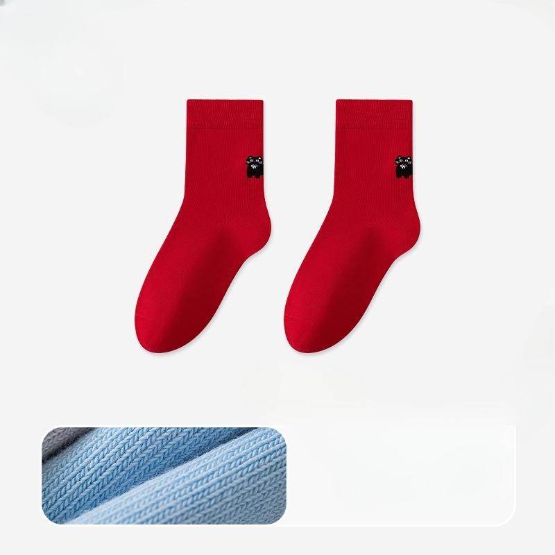 

Женские осенние мультяшные милые кошачьи влагоотводящие дезодорирующие бесшовные носки против пиллинга 1 pair ярко-красный