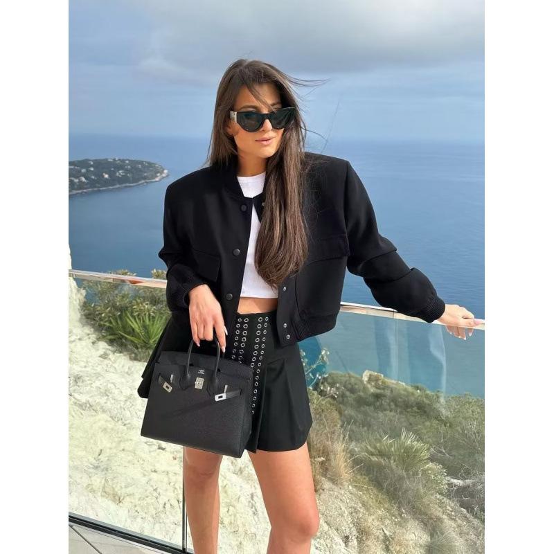 Spring and Autumn New Style Stand-up Collar Big Pocket Women's Jacket, Fashionable and Simple Commuter All-match Jacket