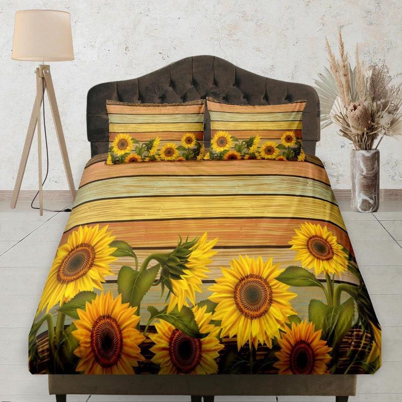 Bedding Set Sunflower On Wooden Sheet