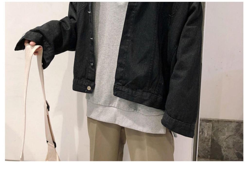 Men's Trendy Korean Style Loose Denim Jacket - Long Sleeve, Solid Color, Hip Hop Youth Student Fashion