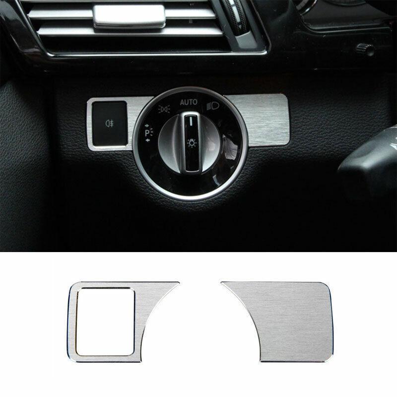 Для Benz GLK 2009-2015 Серебристая алюминиевая накладка на кнопку переключателя фар 2 шт.