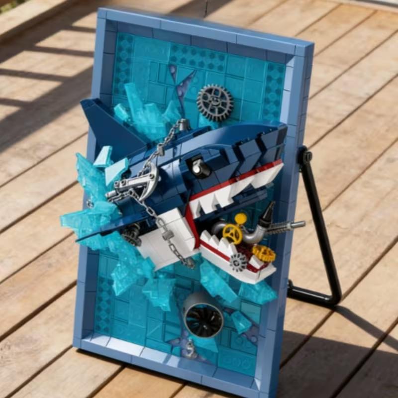 Haifisch Tier Serie 3D Bilderrahmen Bausteine, Kann an die Wand gehängt oder auf einen Tisch gestellt werden, DIY 3D Puzzle Kunst Modell Set, Stilvolle Heimdekoration