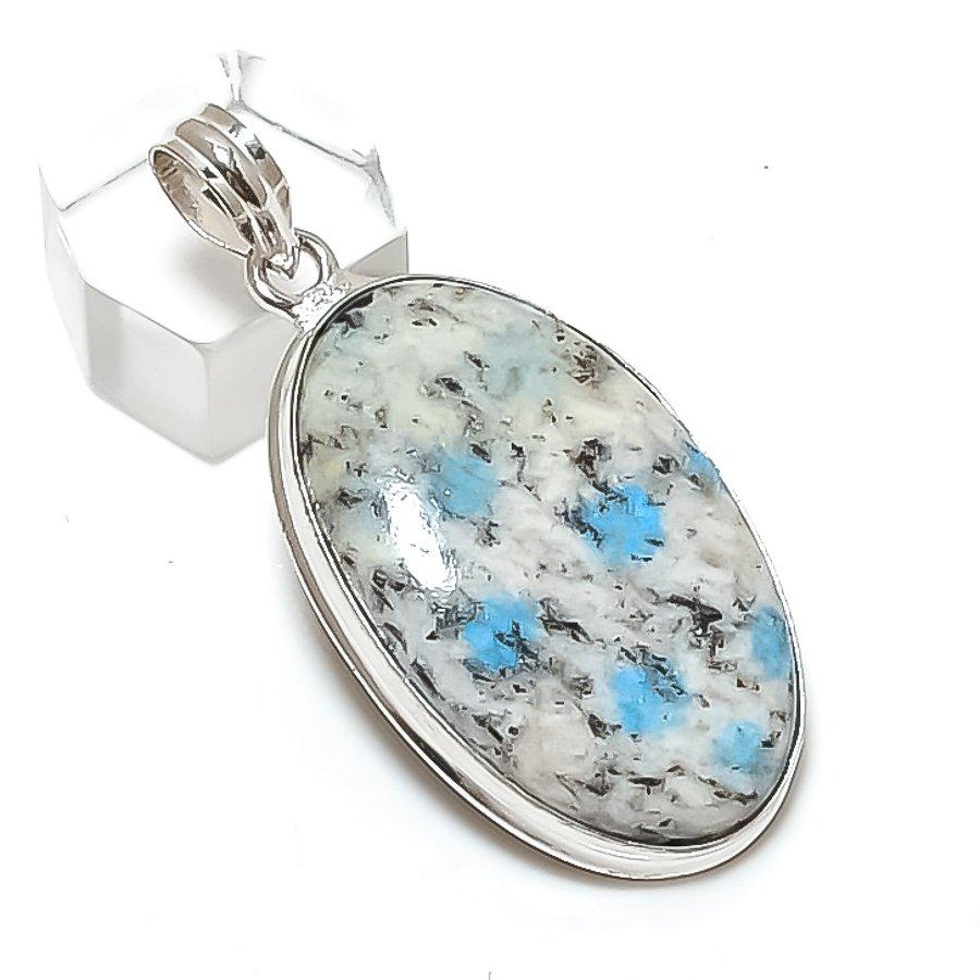 Natural K2 Blue Azurite Gemstone 925 Sterling Silver Jewelry Pendant 2.17" N6s50