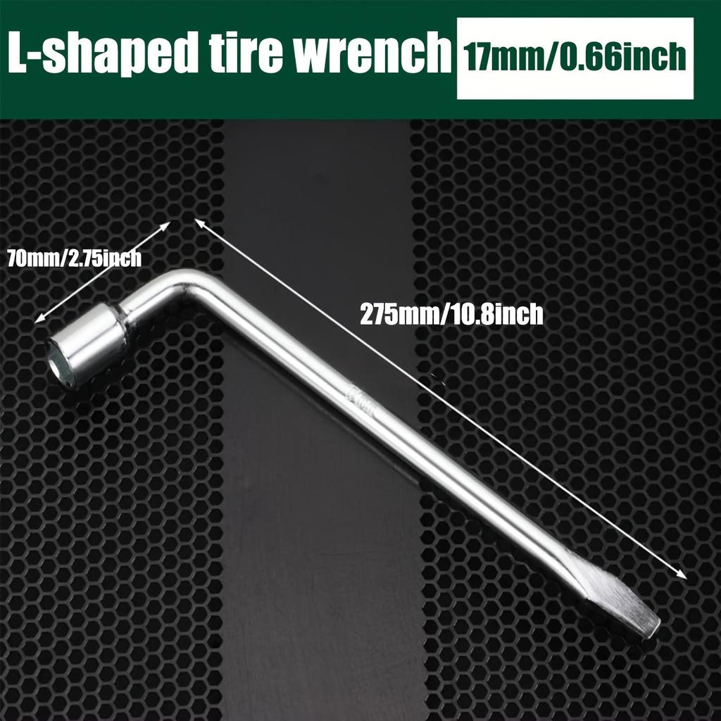 Car Spare Tire Lug Wrench,Slotted End Socket Repair Tool,Tire Replacement Tool (Silvery),L shaped socket wrench car wheel