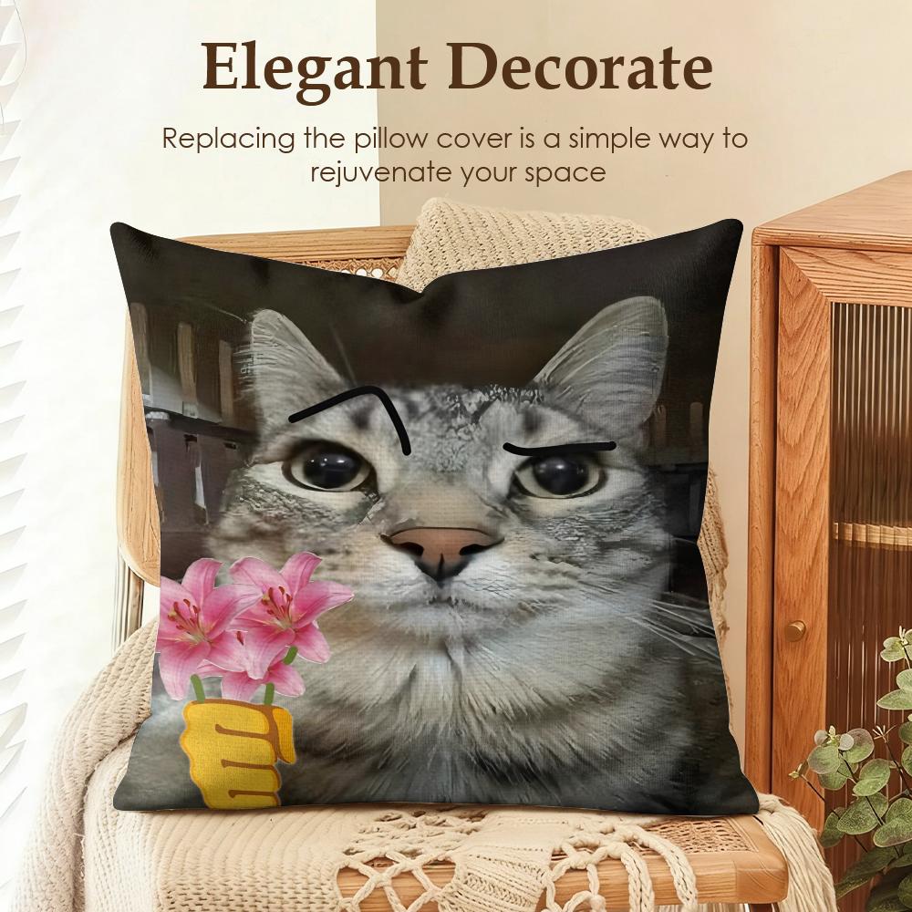 Speechless Cat Funny Cute Cushion Cover Natural Linen Organic Fabric DoubleSided Printing Sofa Home Decor Gift Pillow Case