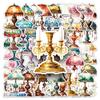 Retro Desk Lamp Stickers - 50pcs Cartoon Creative Waterproof DIY Wall, Glass, and Journal Decoration Stationery.