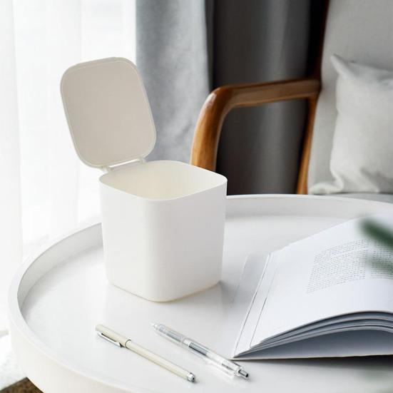 Desktop Trash Can with Flip Cover Mini Trash Bin Home Office Desk Bedside Table Plastic Waste Container