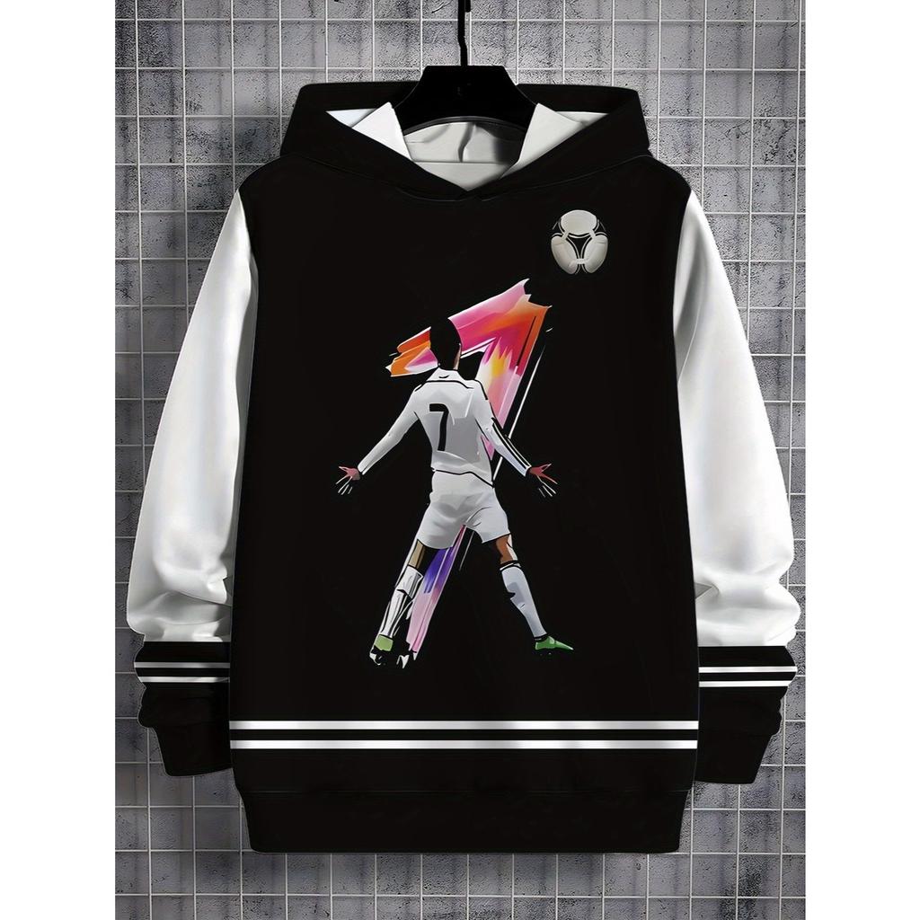 Boys' colorful digital 7 pattern 3D printed long sleeved hooded sweatshirt, sports shirt