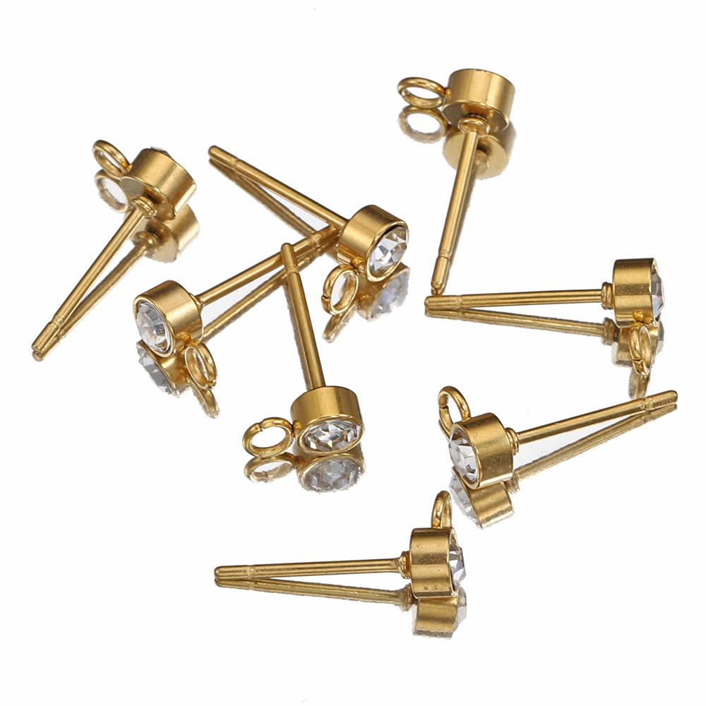 100pcs/20pcs 4mm Stainless Steel Ear Studs Rhinestone Earring Posts with Loop Rings for Earrings Jewelry Making DIY Wholesale