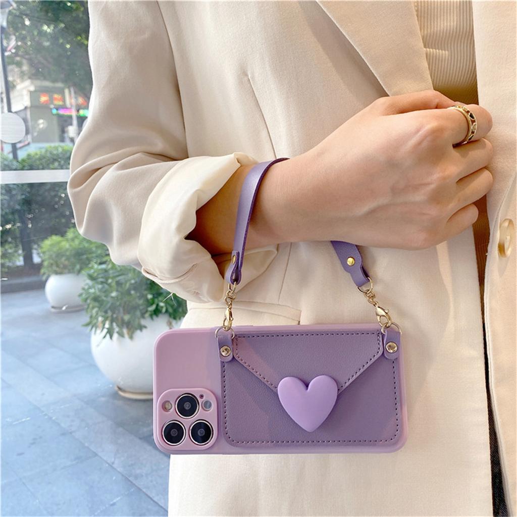 Crossbody Lanyard Necklace Strap Card Holder Purple Case for iPhone 11 15 16 14 Pro Max X XS XR Max Coin Purse Cover