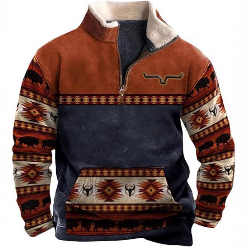 Męska bluza z kapturem i futrzanym kołnierzem, z nadrukiem 3D - Europejski i Amerykański Styl Jesień/Zima