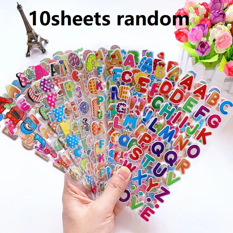 

10 Sheets Kids Stickers 3D Puffy Bulk Cartoon English Alphabet Letters Number Stickers Educational Toys for Girl Boy GYH
