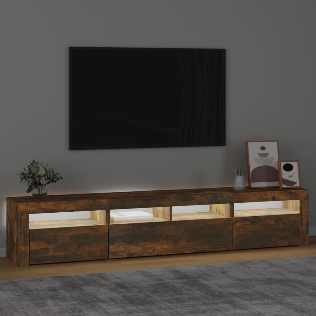 Vidaxl Szafka Pod Tv Z Oświetleniem Led, Przydymiony Dąb, 210X35X40 Cm