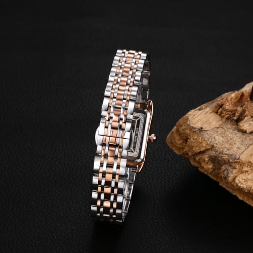 Women's Square Diamond Watch: Dainty Replica Watch with Zirconia, Roman Numerals, Quartz Movement, Calendar, Date Display, Stainless Steel Strap, Red,