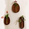 Minimalist Wall Hydroponic Vase Solid Wood Oval Tube Wall Vase Hanging Plant Panel  Home Decor