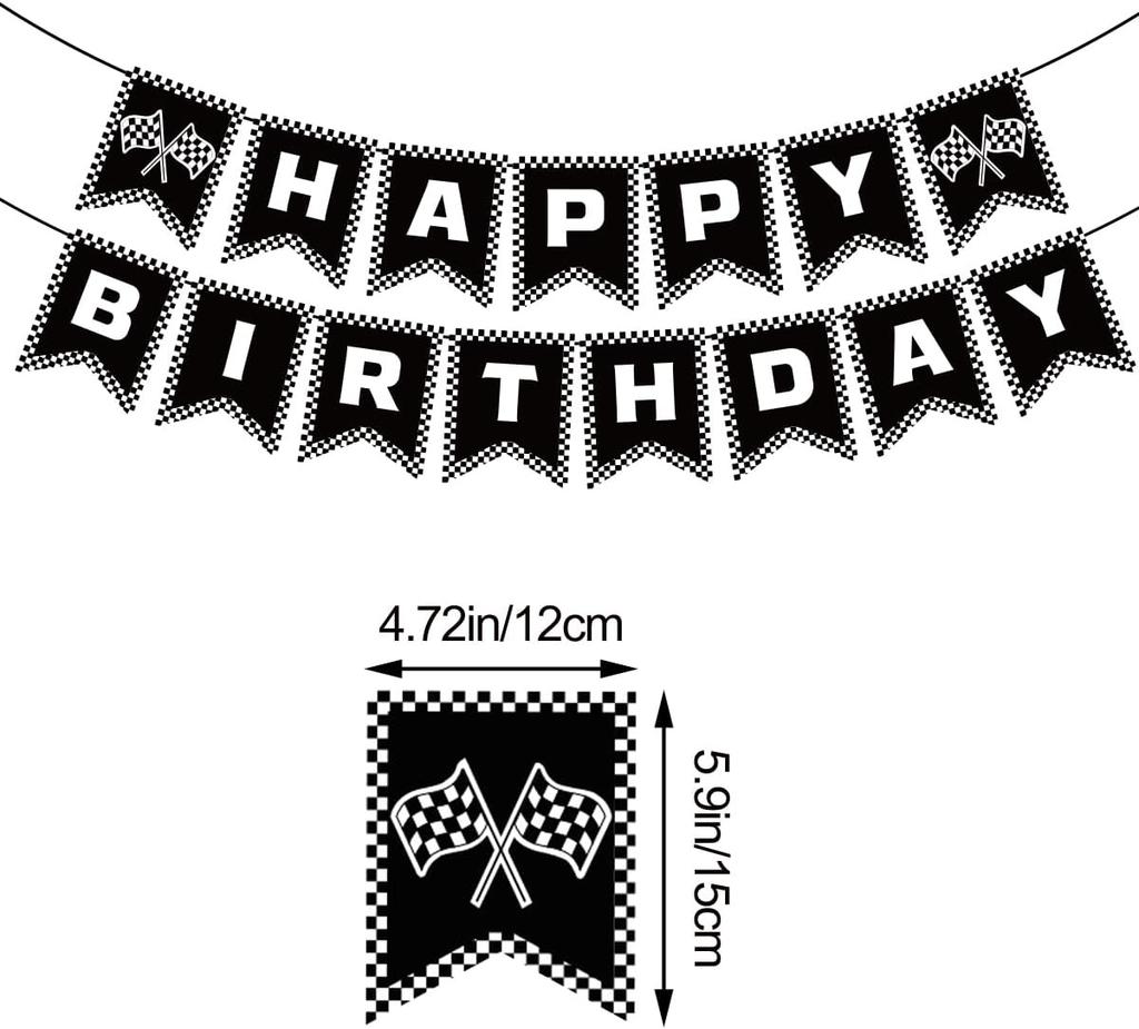 Black & White Checkered Flags Race Car Happy Birthday Banner Tablecloth Kids Boys Racing Car Birthday Party Decorations Supplies
