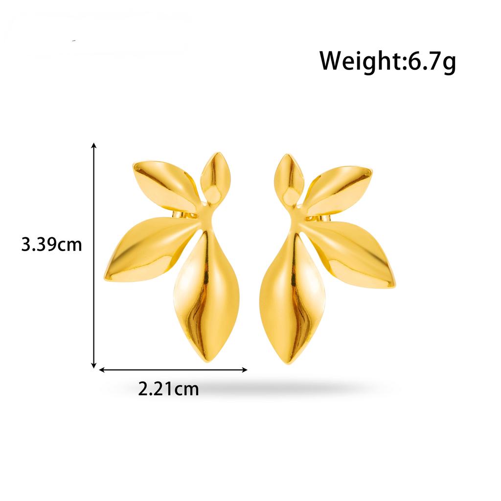 Vintage Fashion Chunky Jewelry 18K Gold Stainless Steel Square Striped Leaf Heart Stud Earrings for Women