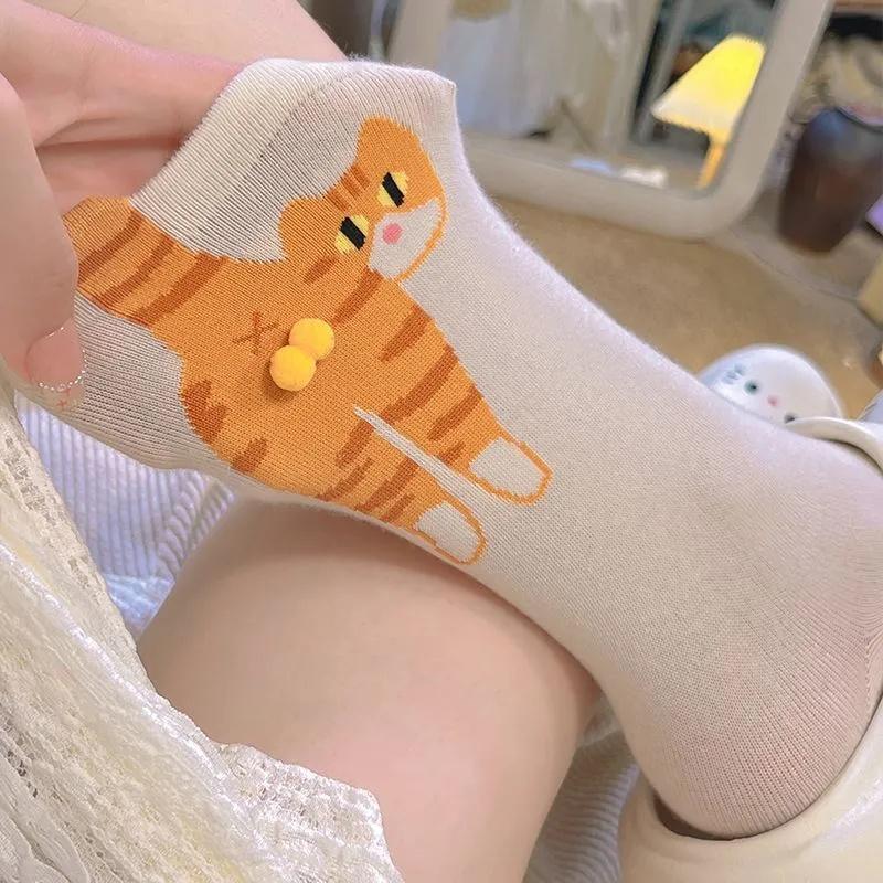 Cute Cartoon Cat Socks with Balls Kawaii Cotton Sock Breathable Soft Socks Girl Women Socks Creative Gifts for Cat Lovers Sox