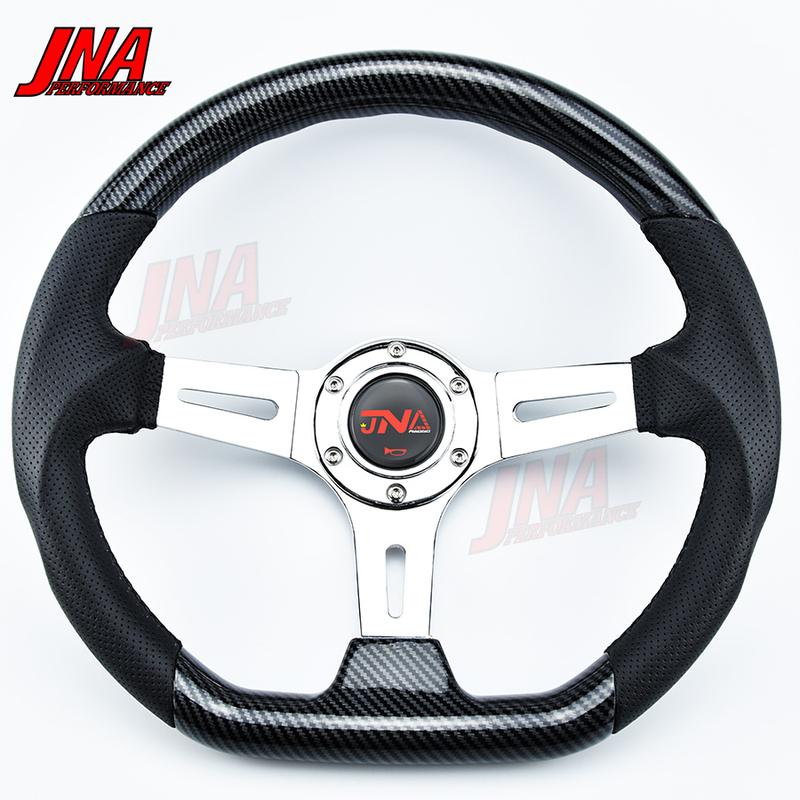 3-Spoke Carbon Film D-Shape Steering Wheel Vintage JDM Deep Dish Racing Steering Wheel PC-ST59