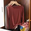 Women's Slim Fit Wood-Ear Trim Modal Long Sleeve T-Shirt, Round Neck, Plus Size, Spring/Autumn Versatile Top