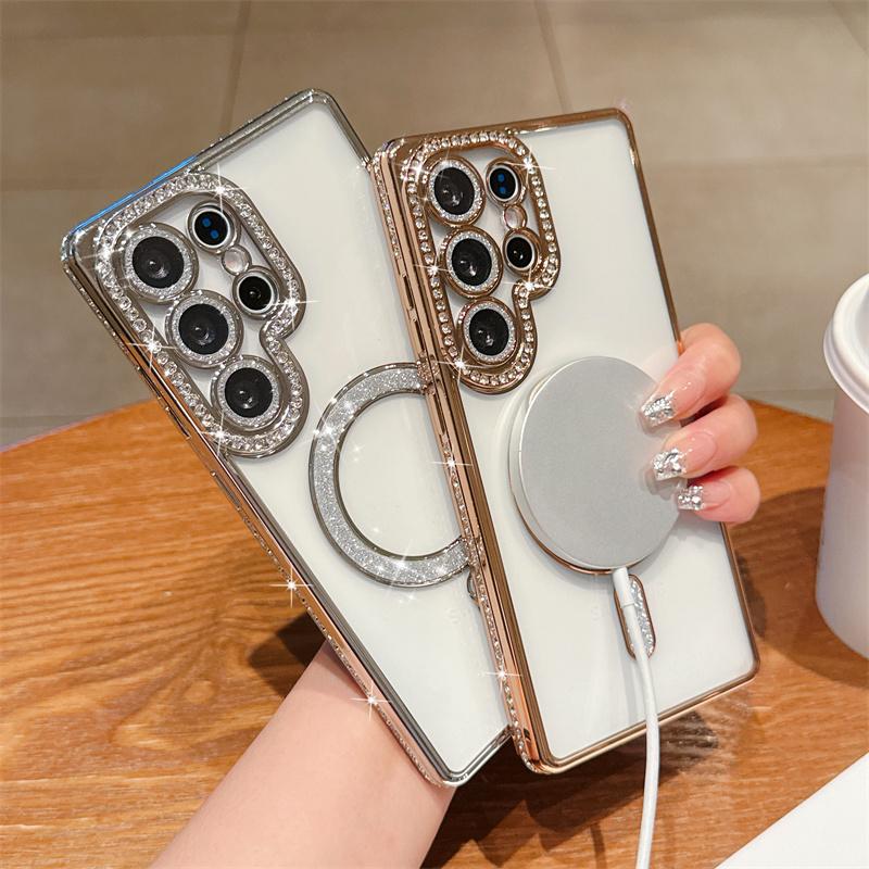 For Samsung A56 A36 A26 A16 A55 A35 A25 A15 A05 Crystal Diamond Clear Case Bling Sparkly Magsafe Magnetic Wireless Charging Case