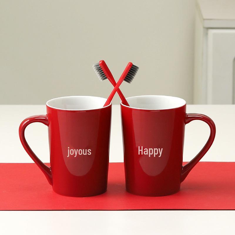 Ceramic Newlyweds Toothbrush & Mouthwash Cup Set - Red Wedding Pair
