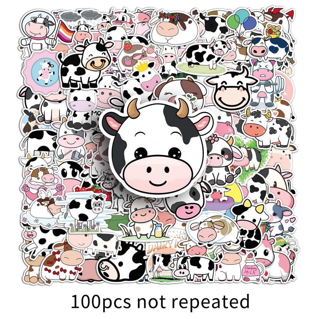 100 Cow Graffiti Cartoon Animal Stickers for Water Bottles, Computers, and Phones