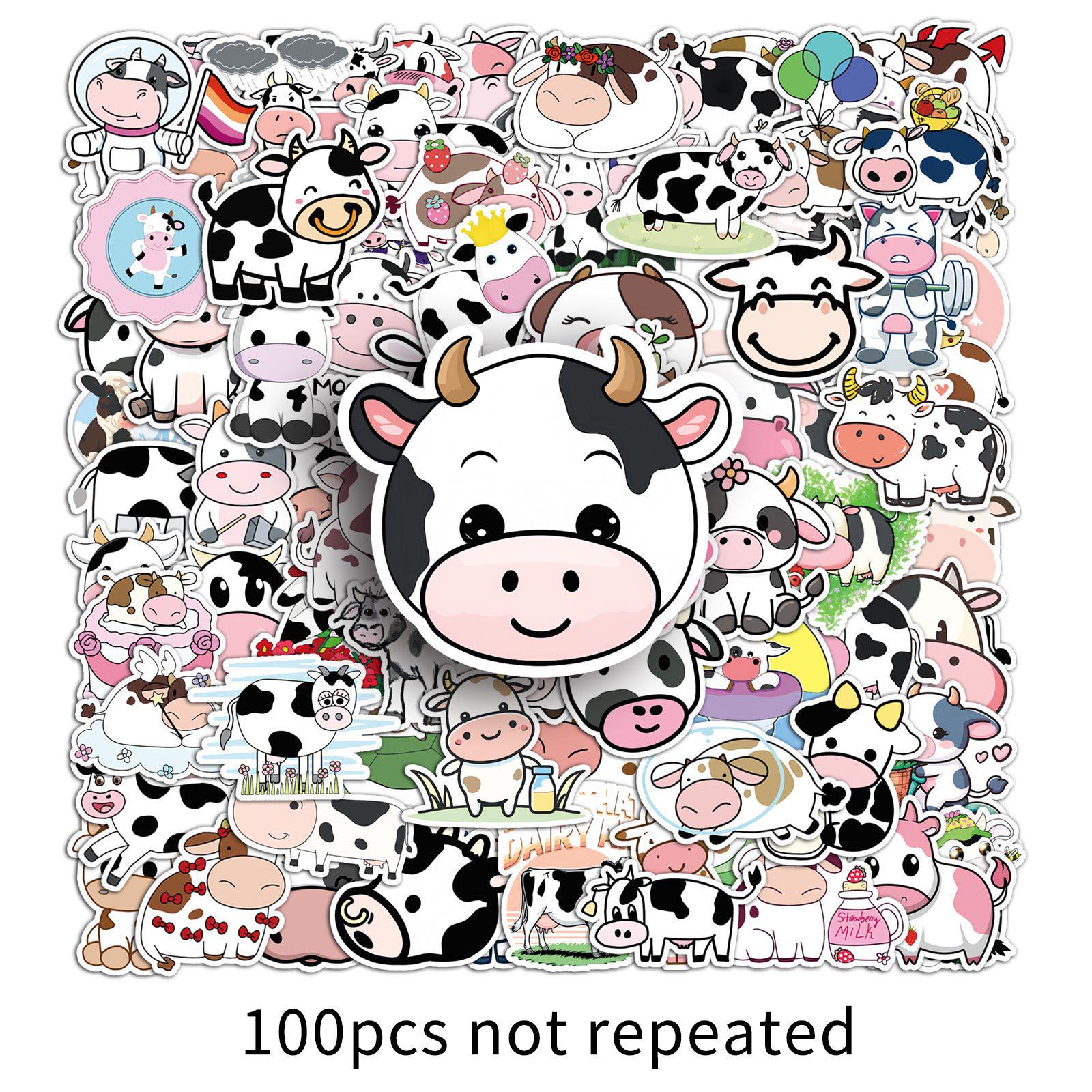 100 Cow-Themed Graffiti Stickers: Cute Cartoon Animal Decals for Water Bottles & Phone Cases