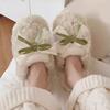 Plush Bow Accent Indoor Slippers Soft Fleece Lining Comfortable Slip-On Design Lightweight Cozy Footwear for Home Use