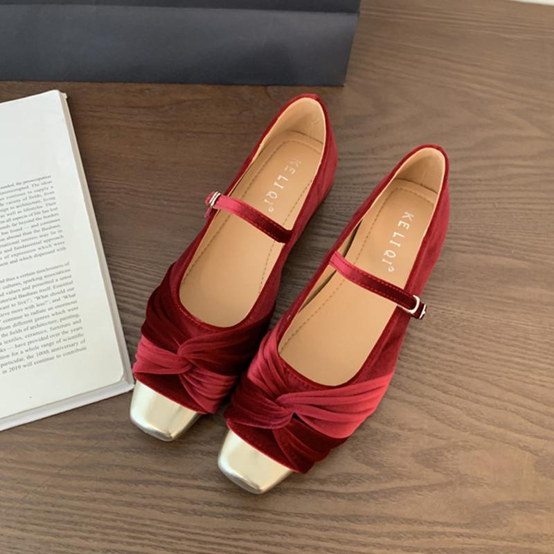 Fashion Bailamos Brand Women Velvet Flat Shoes Square Toe Shallow Soft Ballerina Shoes Ladies Casual Dress Ballet Loafers Classics Mujer