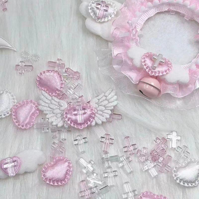 11PCS 1D Resin Pink White Cross Bead Handmade Decor Material Card Cover Decor Cartoon Packaging DIY Accessories Sewing Supplies