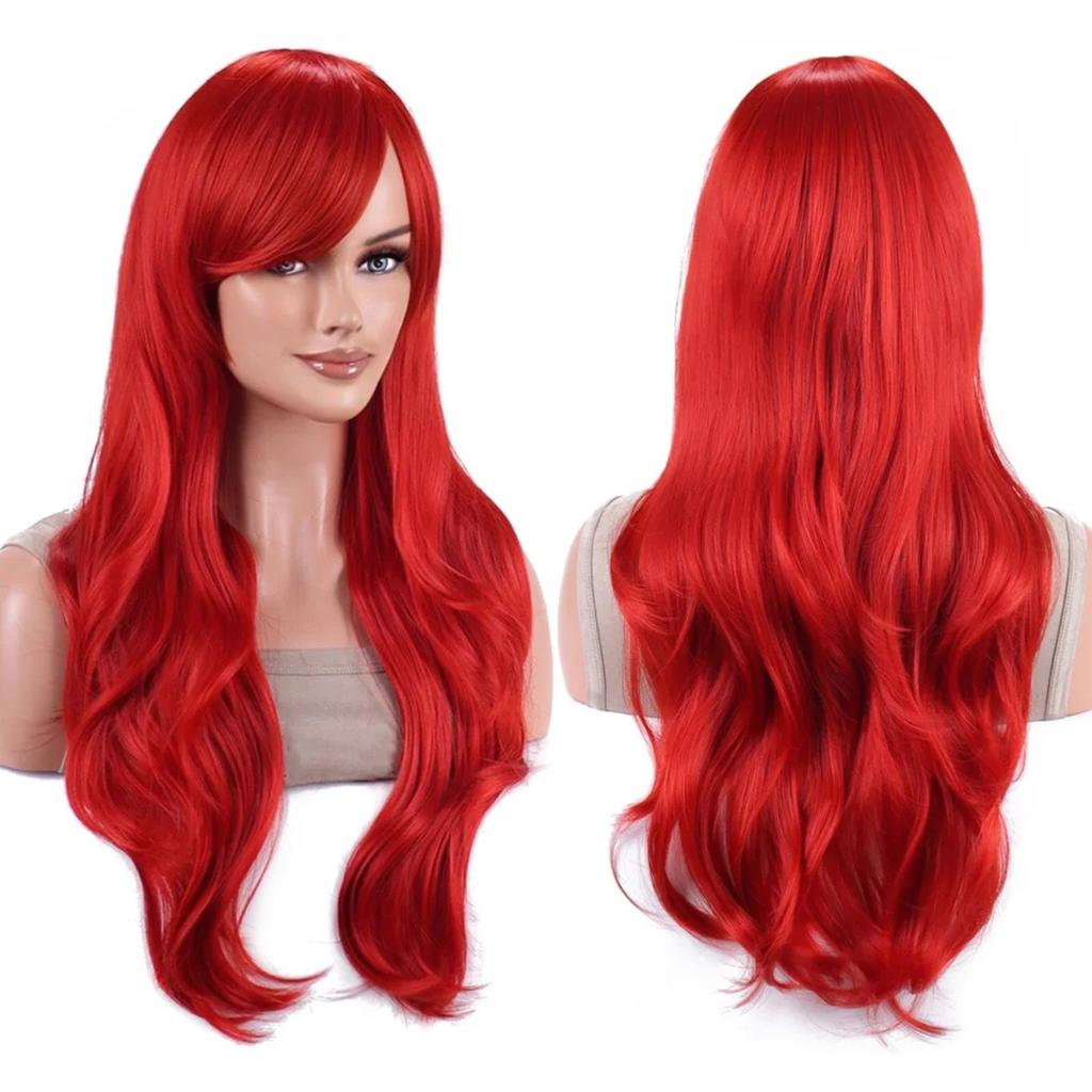 Parrucche Colorate Sintetiche Ondulate per Cosplay Lunghe 70cm con Frangia Parrucca Costume per Donne