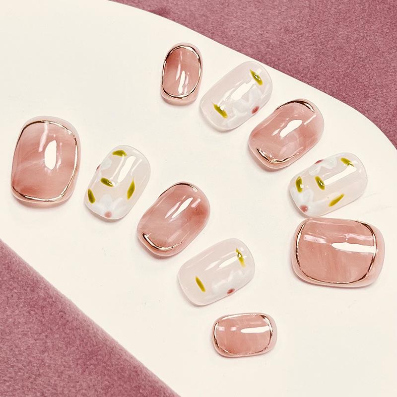 Handmade Gradient Iced Tea Floral Nail Stickers - Transparent Spring/Summer Style