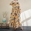 New Floral Vacation Style Travel Round Neck Vintage Long Flesh Covering Dresses
