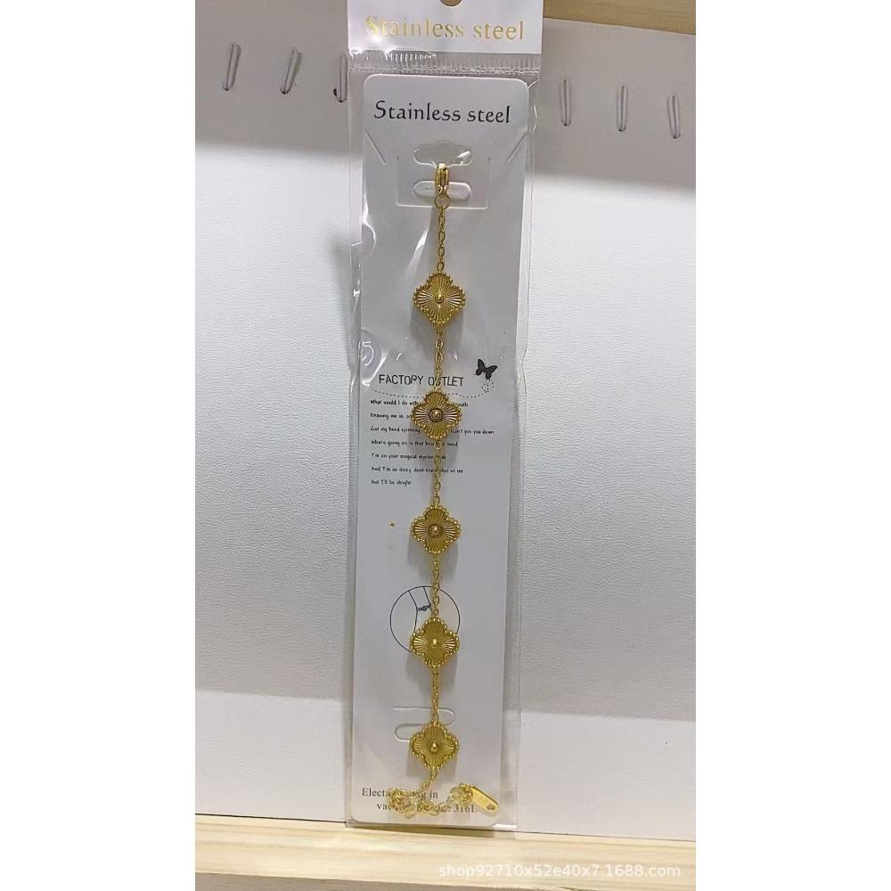 

Высококачественный браслет из нержавеющей титановой стали с двусторонней клипсой 18к, с цветком, клевером-четырехлистником на удачу и вставками из ракушки 18K