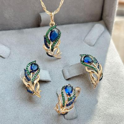 Rose Gold Feather & Zircon Jewelry Set 585