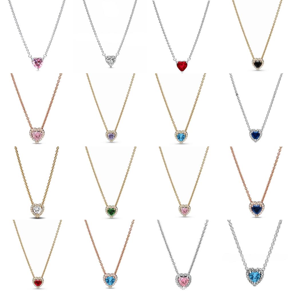 New Copper Fine Chain Button, Red, Blue, Pink, White, Heart-Shaped Zircon, Fashionable And Exquisite Diy Women'S Necklace