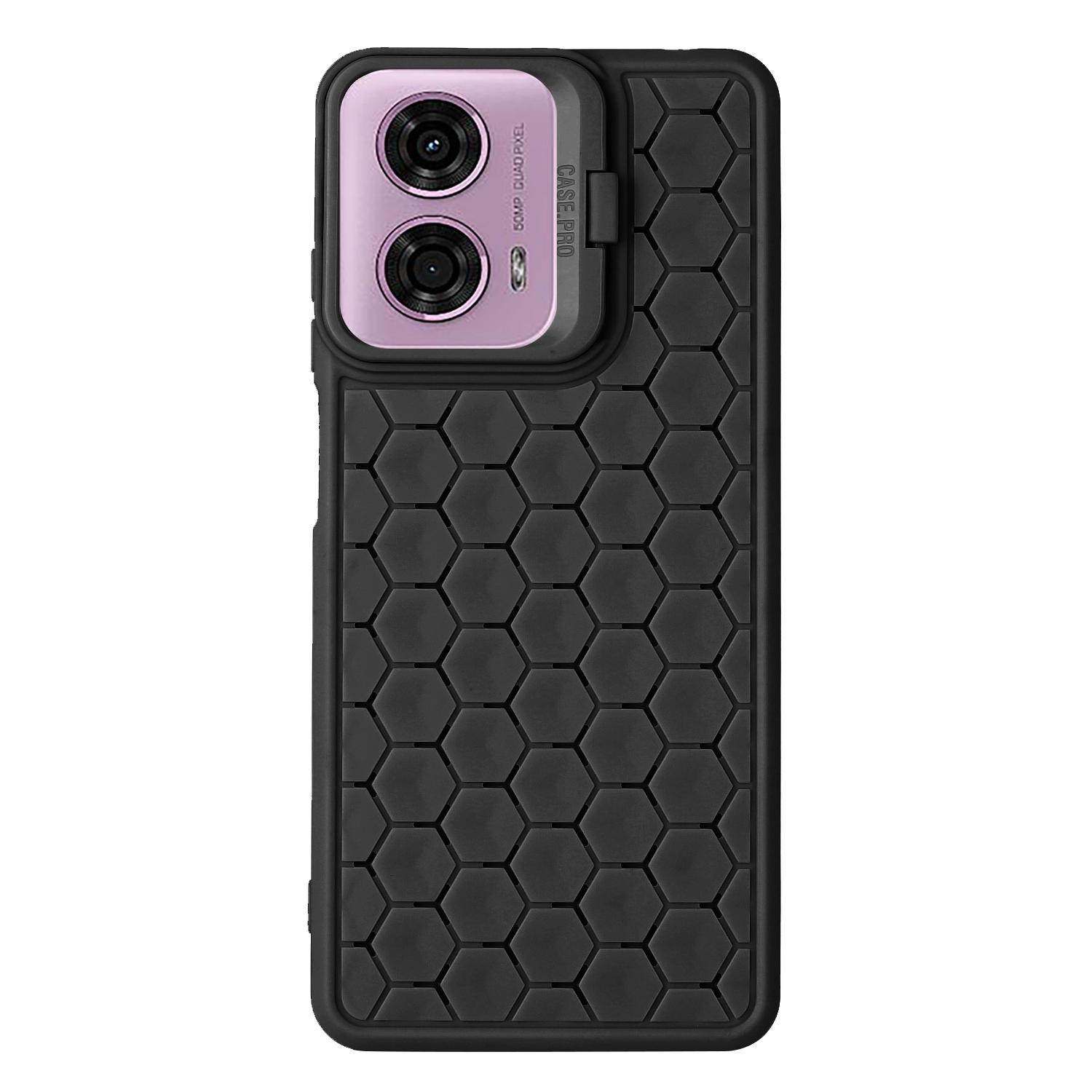 

For Motorola Moto E14 4G/G04 4G/G04s 4G/G24 4G Case TPU Phone Cover Heat Dissipation Lens Frame Kickstand Black