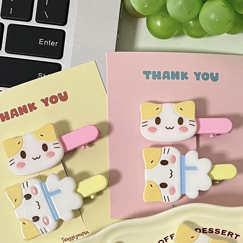 2Pcs Cute Cartoon Cat Hair Clip Fluffy Fuwa Nyanko Kitten Hairpin Duckbill Clip Sweet All-Match Bangs Clip Girl Hair Accessories