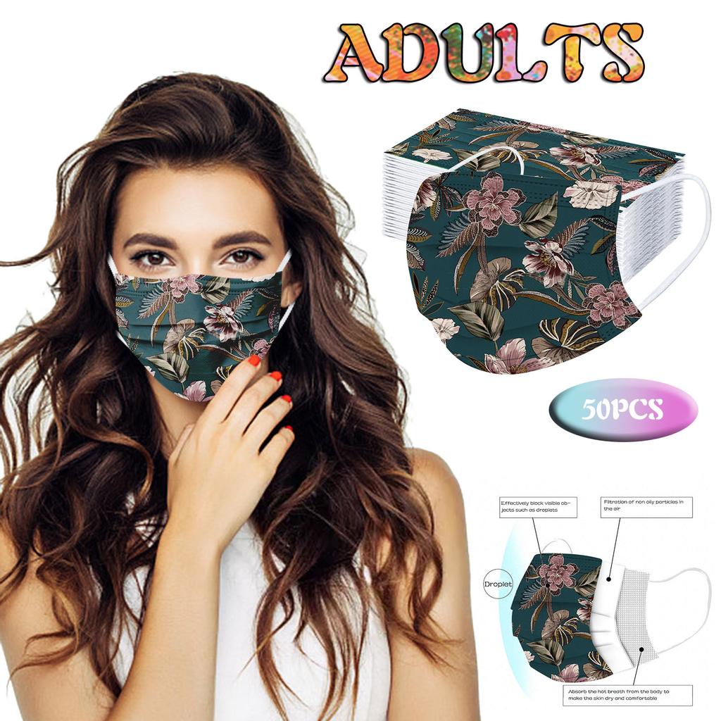 50 Stück Erwachsenen Drei-Lagen Schutz Staubdicht Cartoon-Druck Einwegmaske