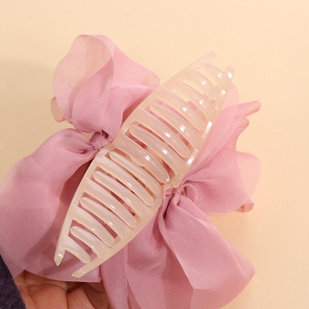 Sweet Bow Shark Clip Large Women Hair Grab Luxury Chiffon Hair Claw  Hair Accessory