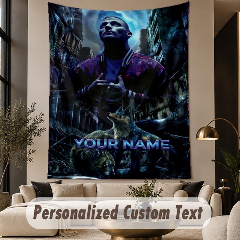 Custom Text Printed Tapestry Kontra K Pattern Large Wall Hanging Indoor Room Decor