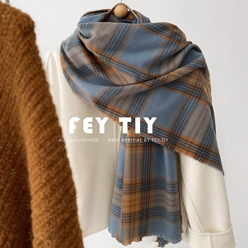 Large and small plaid oversized scarf with shawl imitation cashmere to keep warm and thickened scarf Women's winter temperament