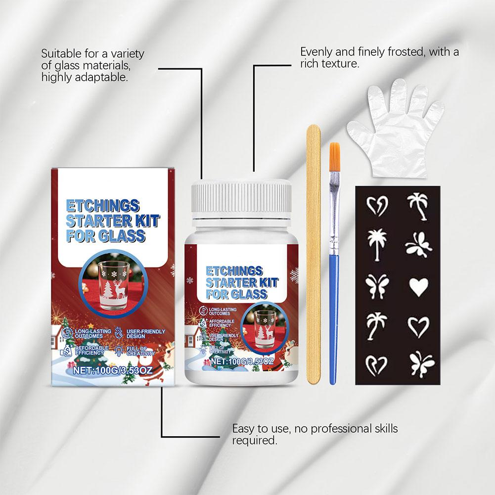 Glass Etching Kit DIY Permanent Etch Cream Art Supplies for Glassware Ceramic Decoration Festival Anniversary Gifts