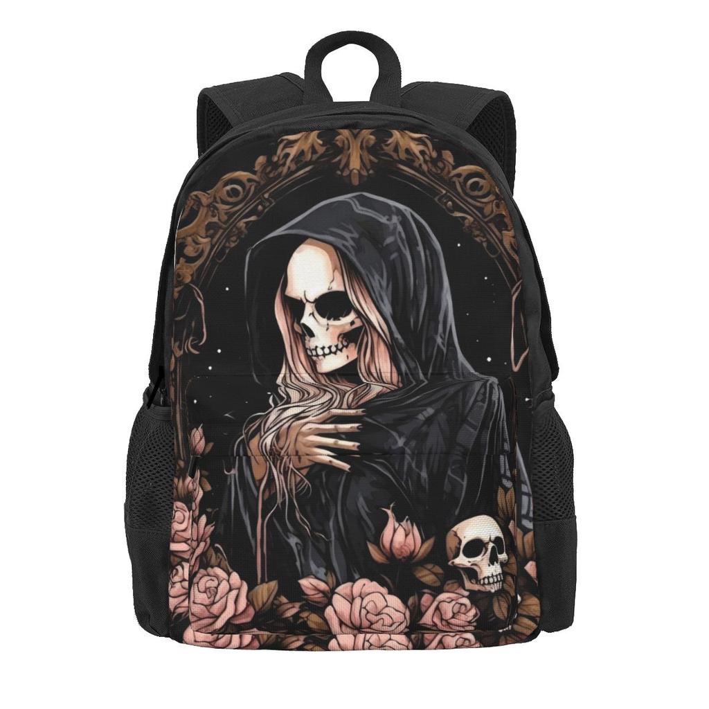 Gotischer Totenkopf Rucksack Hipster Modern Damen Polyester Reise Rucksäcke Atmungsaktiv Lustig Schultaschen Rucksack